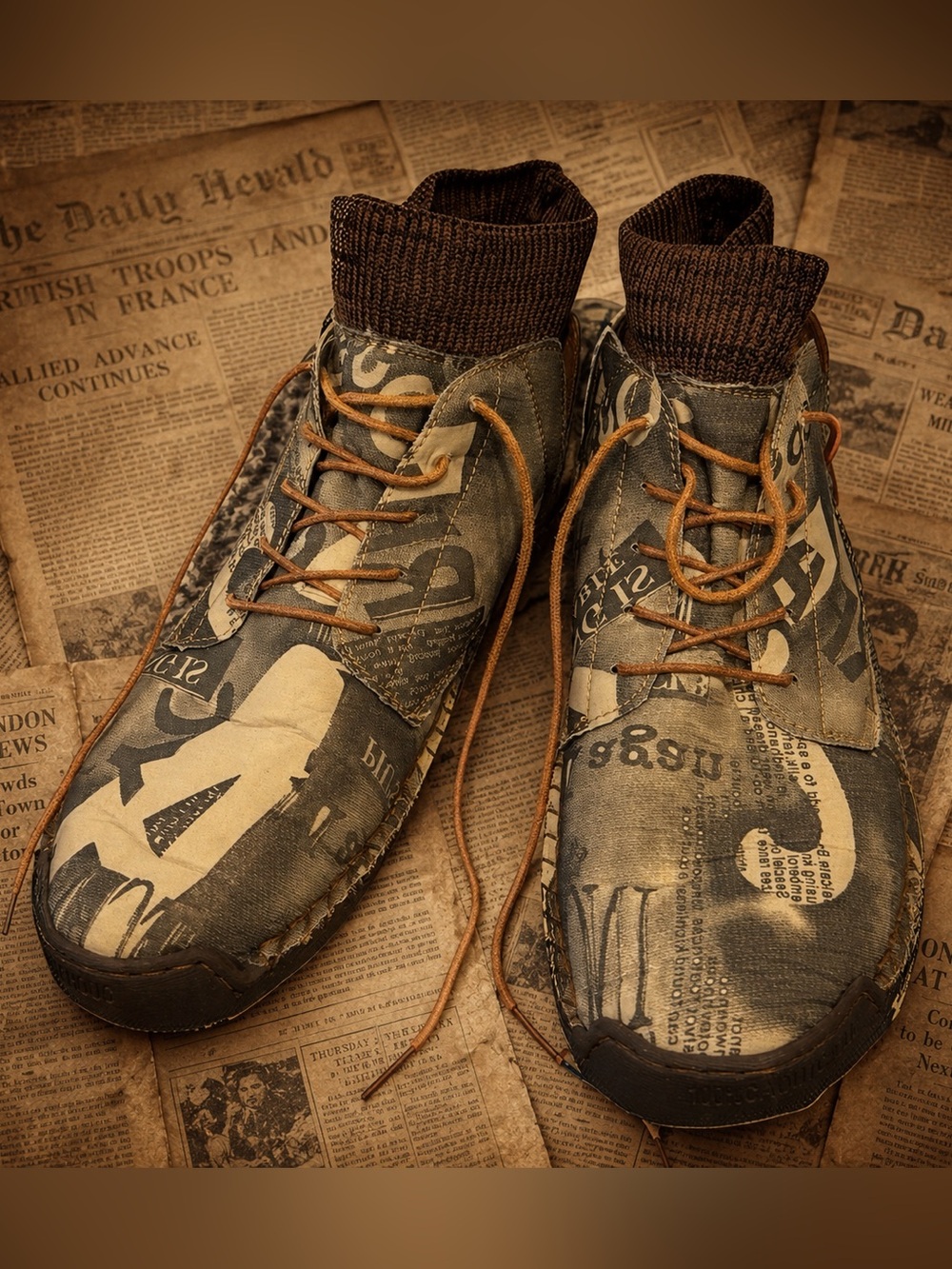 Uber-cool lightweight newspaper-print Fashion high-top sneakers - excellent